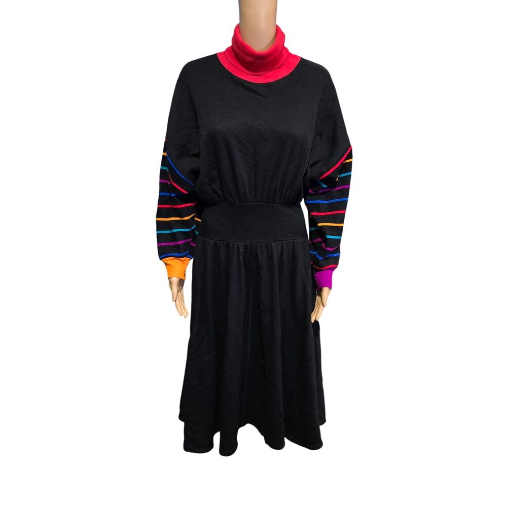Monika Tilley for Vasserette Black Sweater Dress with Multi Color stripe vintage